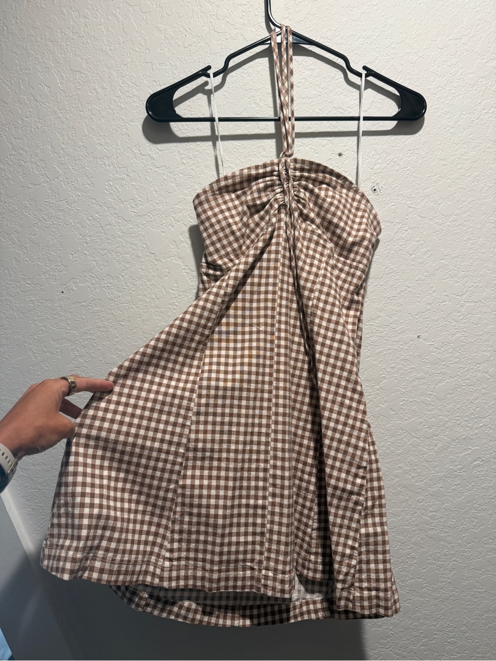 Urban Outfitters Brown and Cream Gingham Mini Dress